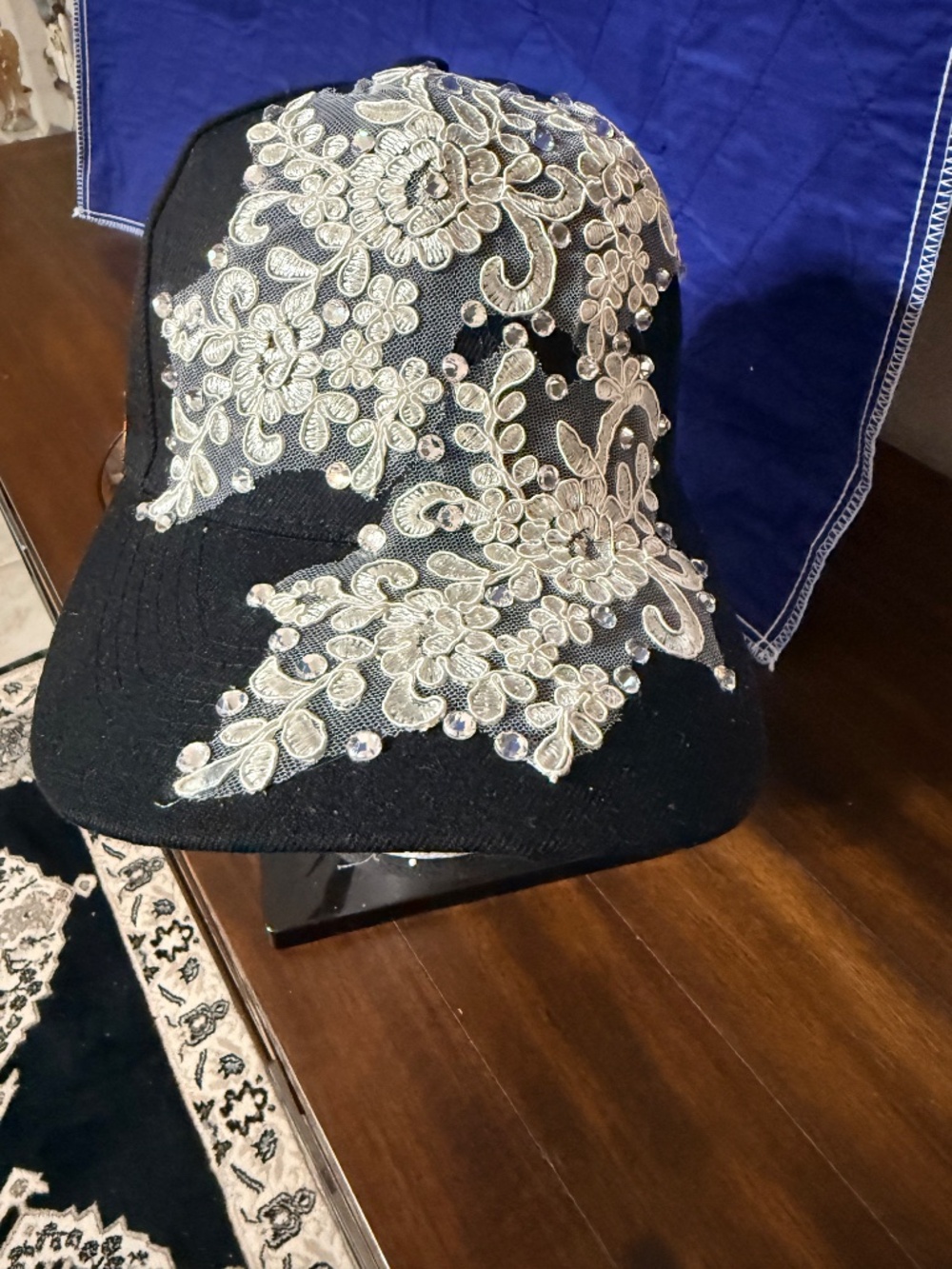 Midnight Floral Luxe Rhinestone Cap - Picture 3 of 5